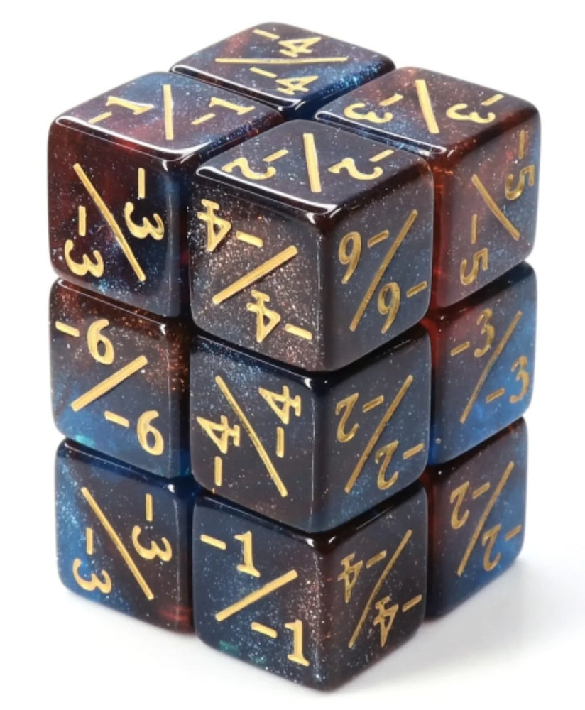 -1/-1 RED & BLUE GLITTER COUNTERS FOR MAGIC - SET OF 8