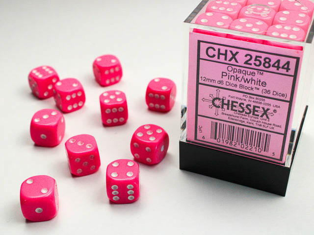 Chessex Gemini Black White with Pink 16MM D6 Dice Block