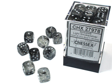 36ct Light Smoke/Silver 12mm D6 Dice Block - CHX27978