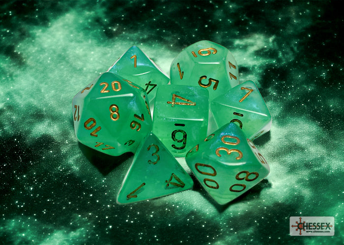 Borealis Light Green/gold Luminary Polyhedral 7-Dice Set