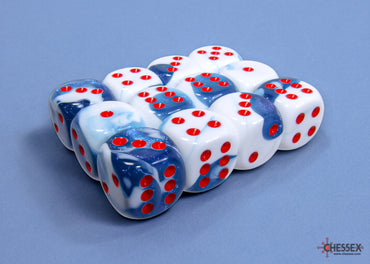 Gemini Astral Blue-White/red 16mm d6 Dice Block (12 dice)