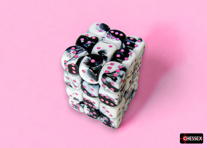 Gemini Black-White/pink 12mm d6 Dice Block (36 dice)