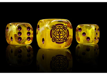 Sorcerer Kings Faction Dice On Grey And Magenta Swirl