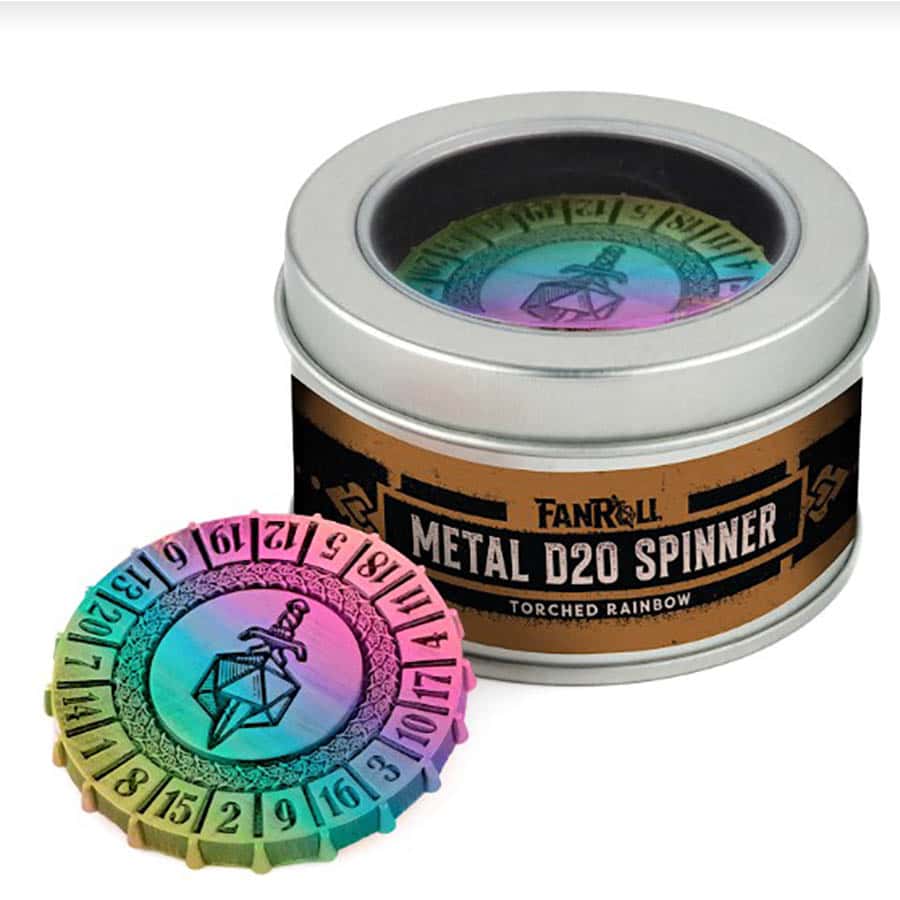 METAL D20 SPINNER: TORCHED RAINBOW