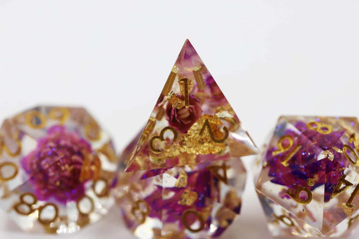 SHARP EDGE RESIN RPG DICE SET - PURPLE LOTUS