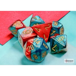 Chessex Gemini Mini 7 Die Set Red Teal/Gold