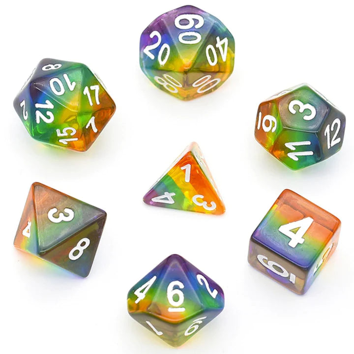 TRANSLUCENT RAINBOW RPG DICE SET