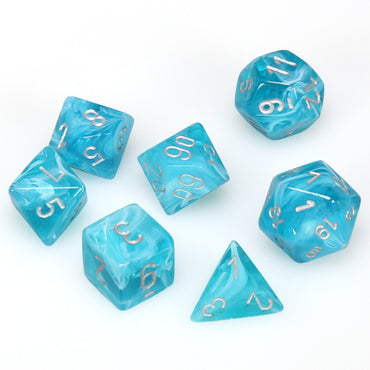 Cirrus Aqua with Silver Polyhedral 7 Die Set