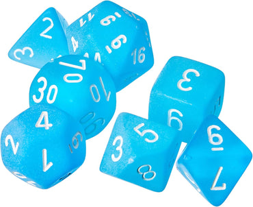 Frosted Caribbean Blue/white Polyhedral 7-Dice Set (Copy)