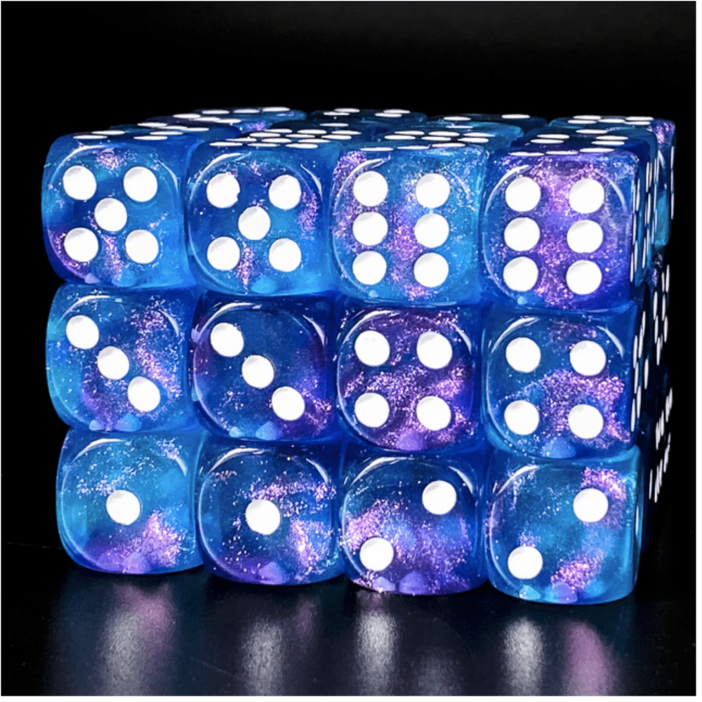 12 piece Pip D6s - Purple & Blue Glitter