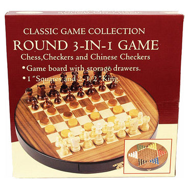 Walnut Round 3-in-1 Set (Chess/Checkers/Chinese Checkers)