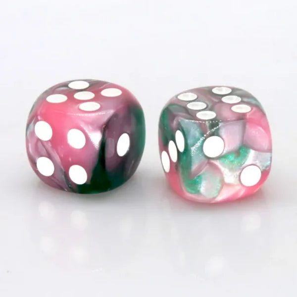 12 piece Pip D6s - Pink and Green Pearlescent