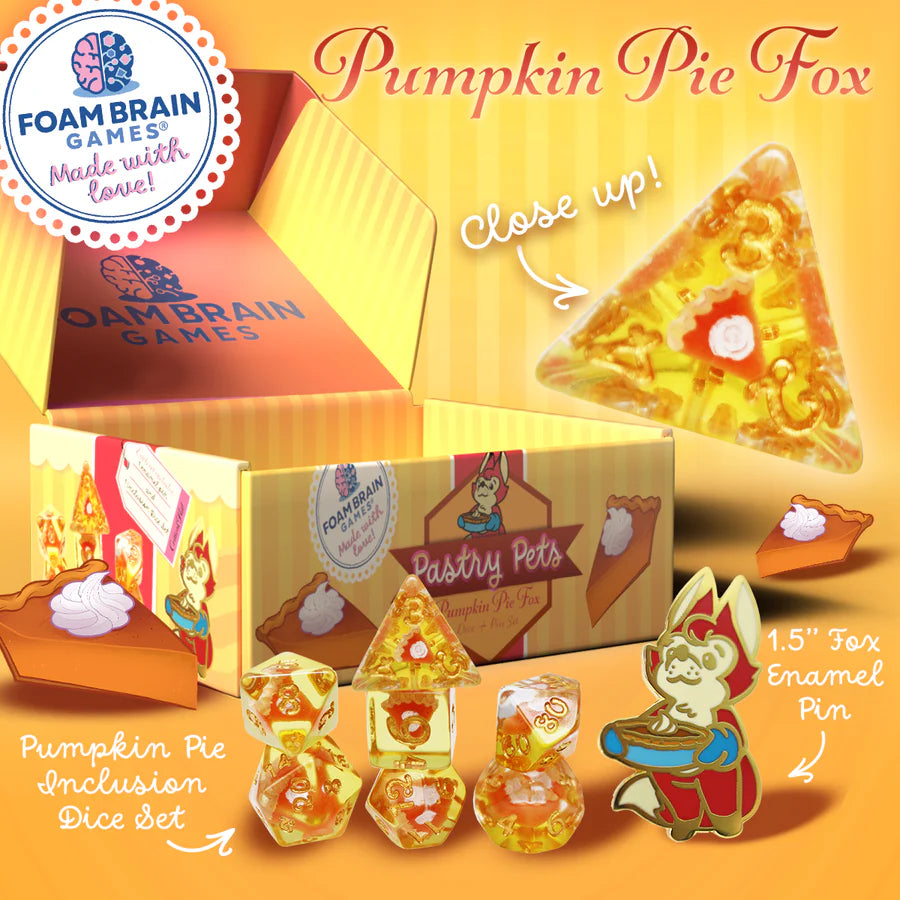 Pastry Pets: Pumpkin Pie Fox - Pin & RPG Dice Set