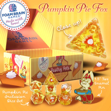Pastry Pets: Pumpkin Pie Fox - Pin & RPG Dice Set