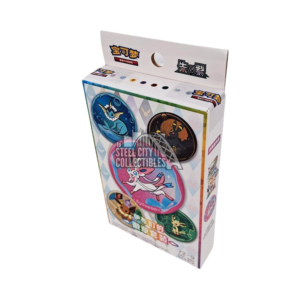 Pokemon Chinese Terastal Gathering Eeveelutions Pin Badge Box
