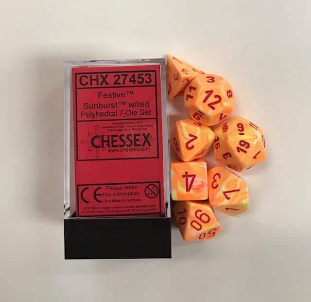 Festive Polyhedral Sunburst/red 7 Die Set