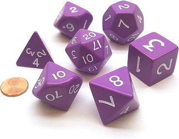 Purple Jumbo Size 7 Pc Polyhedral Dice Set D4, D6, D8, 2xd10, D12, D20