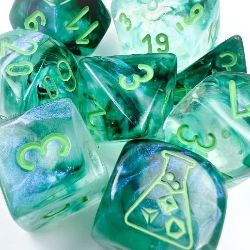 Chessex Lab Dice VI (Borealis Luminary: Kelp/Light Green) | CHX30054 RPG Dice Set