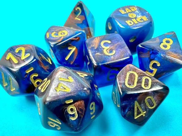 Chessex Lab Dice VI (Lustrous: Azurite/Gold) | CHX30055 RPG Dice Set