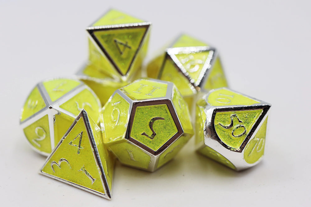 SILVER WITH CITRINE GLITTER RPG DICE SET