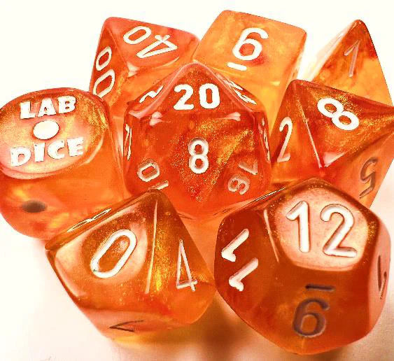 Chessex Lab Dice VI (Borealis Luminary: Blood Orange/White) | CHX30052 RPG Dice Set