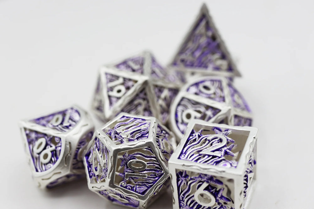 HOLLOW SEASCAPE SILVER & PURPLE RPG METAL DICE SET