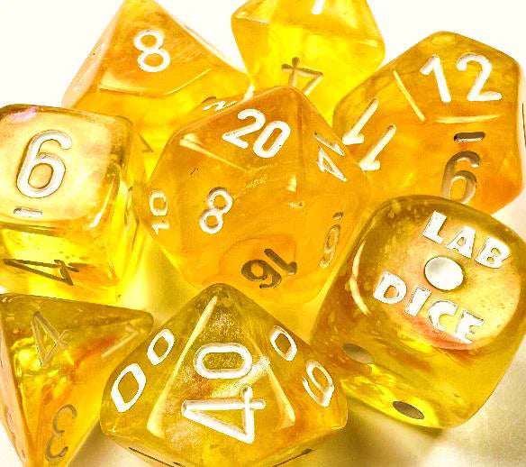 Chessex Lab Dice VI (Borealis Luminary: Canary/White) | CHX30053 RPG Dice Set