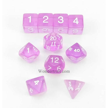 Orchid Transparent Dice with White Numbers 16mm (5/8in) Set of 10 Koplow Games