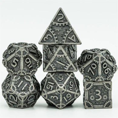STEAMPUNK SILVER RPG METAL DICE SET