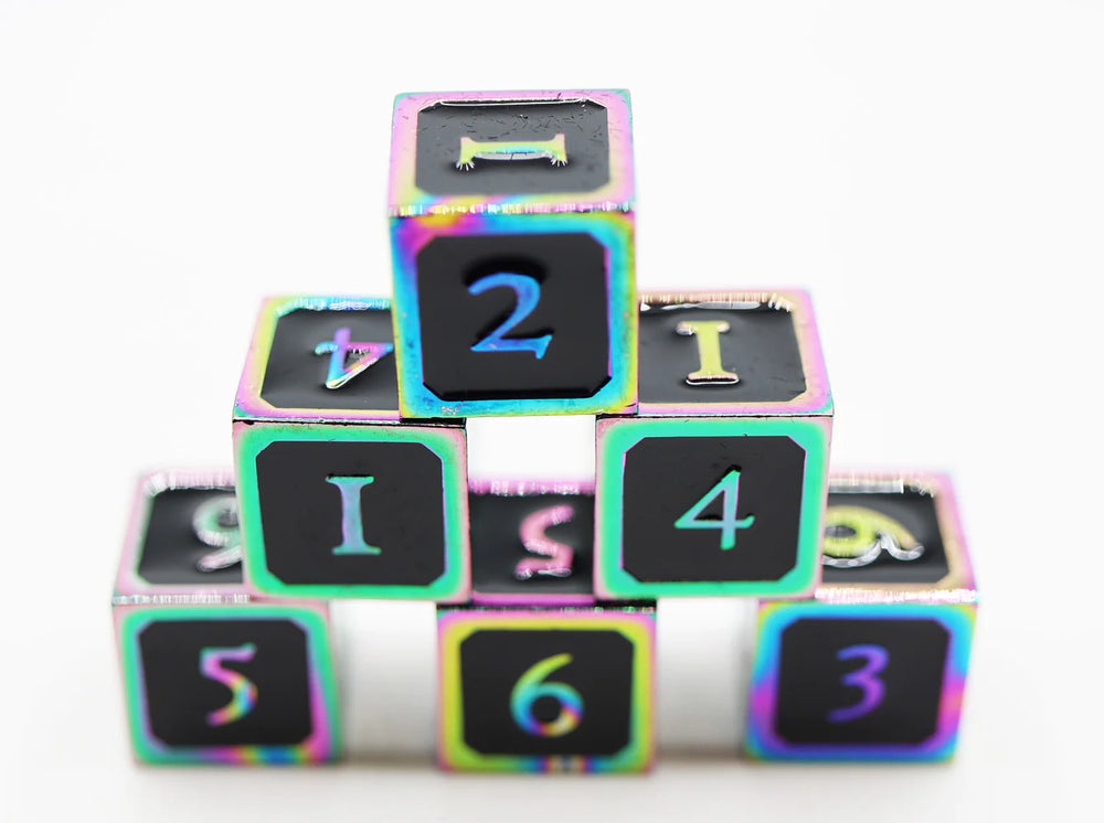 BLACK AND BURNT OPAL D6 METAL DICE SET