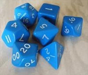 Blue Jumbo Size 7 Pc Polyhedral Dice Set D4, D6, D8, 2xd10, D12, D20