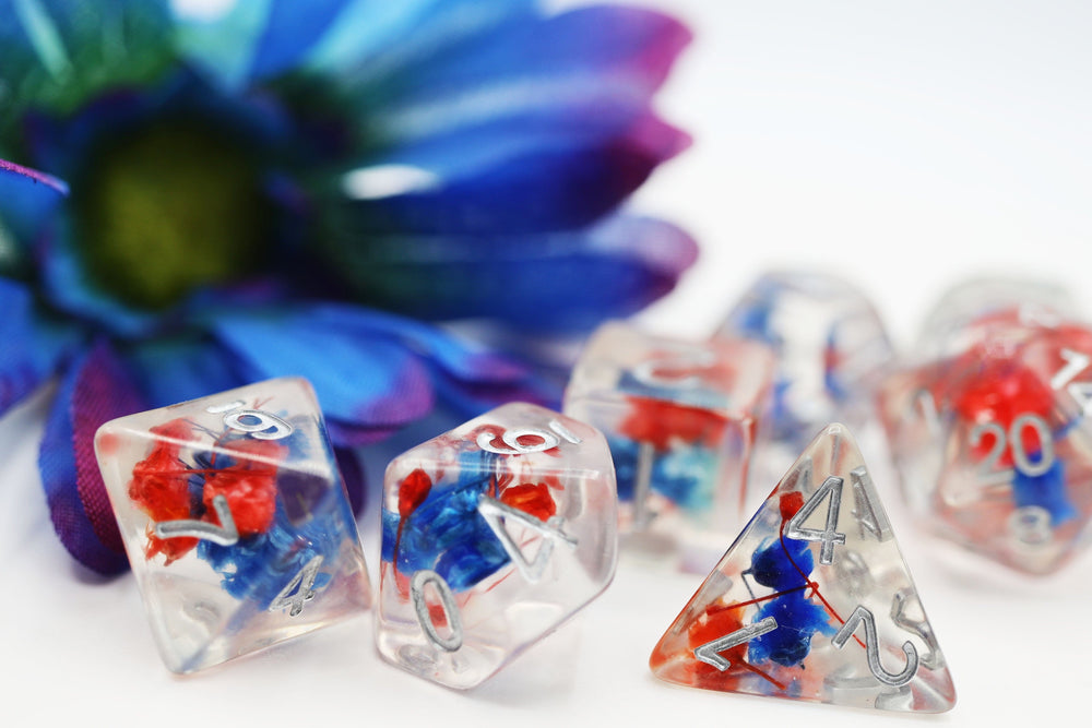 RED & BLUE FLOWER RPG DICE SET