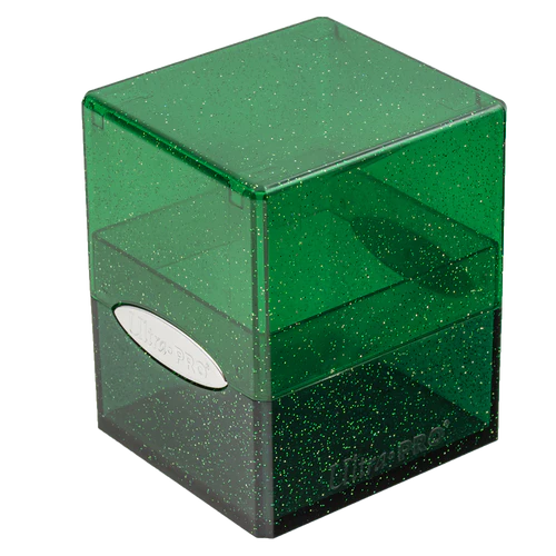 Glitter Satin Cube Green w/ Silver Glitter