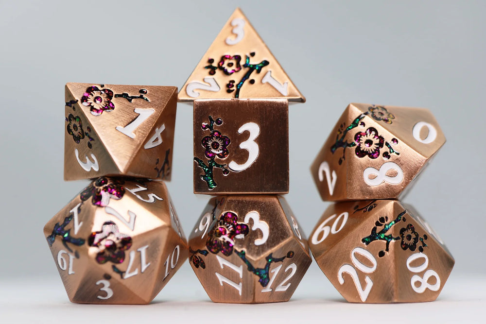 COPPER WITH RED ORCHIDS RPG METAL DICE SET