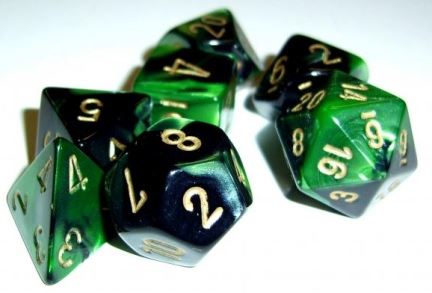 Gemini Black-Green / Gold 7 Dice Set - CHX26439