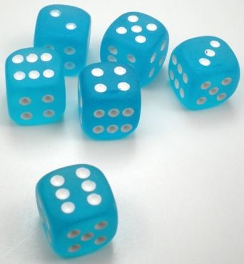 36 Caribbean Blue w/white Frosted 12mm D6 Dice Block - CHX27816