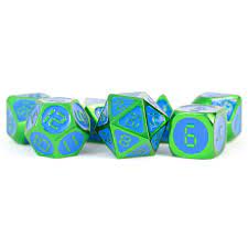 Metallic Dice: Digital Metal Polyhedral Set Green Blue